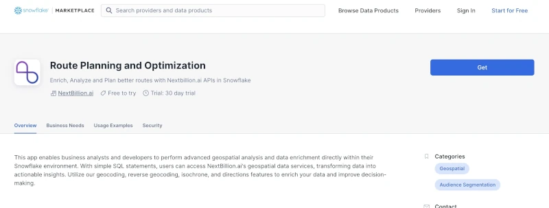 Nextbillion.ai APIs in Snowflake